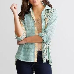 MISS ME Cara Button Down Long Sleeve Blouse